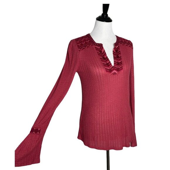 Lucky Brand Embroidered Top Womens XS Flare Sleeve BOHO Festival Woven Blouse - Picture 2 of 16